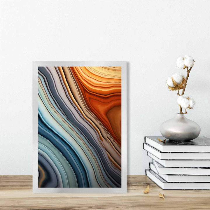 Abstrakt flytende kunsttrykk Blå og oransje nr. 2
