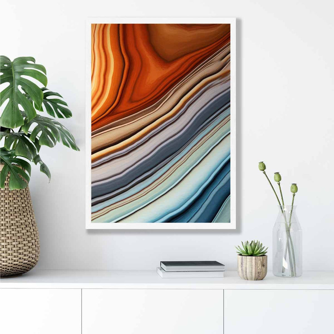Abstrakt flytende kunsttrykk blått og oransje nr. 3