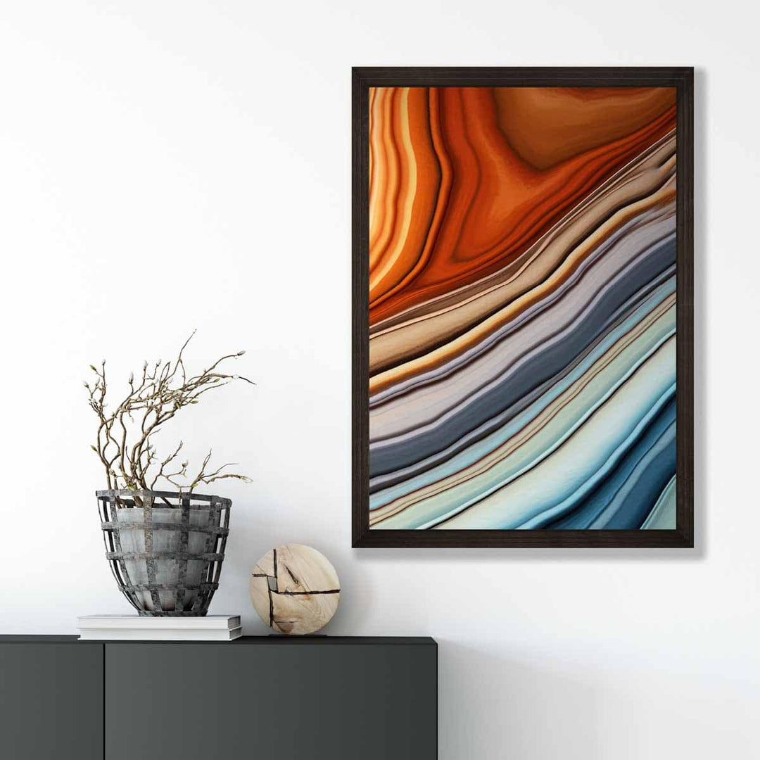 Abstrakt flytende kunsttrykk blått og oransje nr. 3