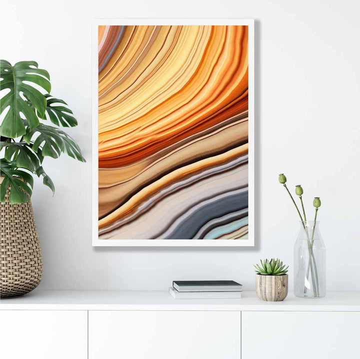 Abstrakt flytende kunsttrykk, blått og oransje, nr. 4