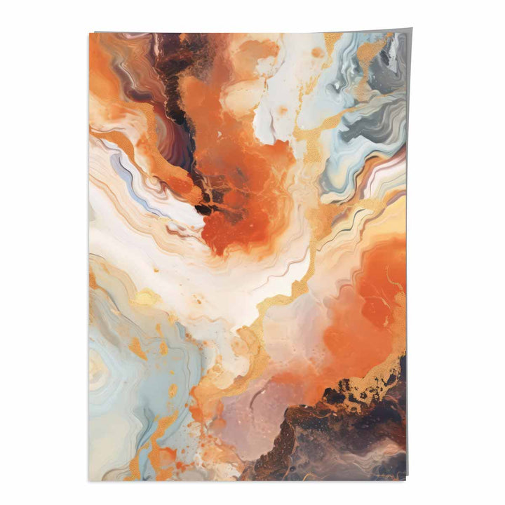 Abstrakt maleri, flytende kunsttrykk, oransje, grått og gull nr. 1