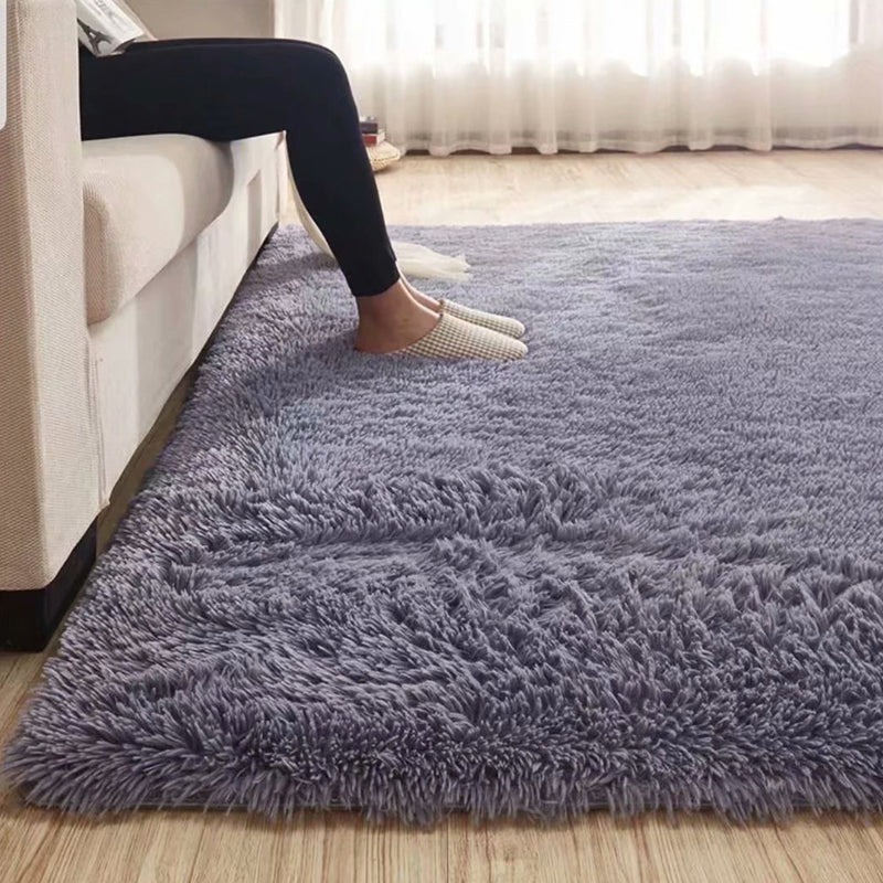 Fluffy, ensfarget lilla teppe, flerfarget fritidsteppe, syntetisk, vaskbart, kjæledyrvennlig, sklisikkert teppe til stuen