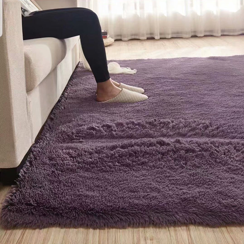 Fluffy, ensfarget lilla teppe, flerfarget fritidsteppe, syntetisk, vaskbart, kjæledyrvennlig, sklisikkert teppe til stuen