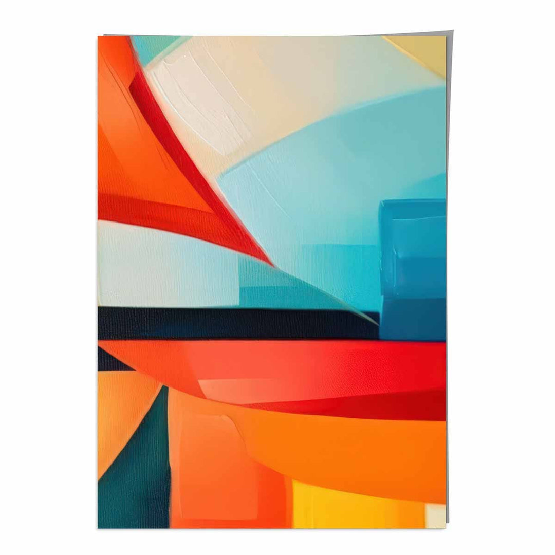 Abstrakt maleri, kunsttrykk med fargerike former, blå, rød og oransje nr. 2