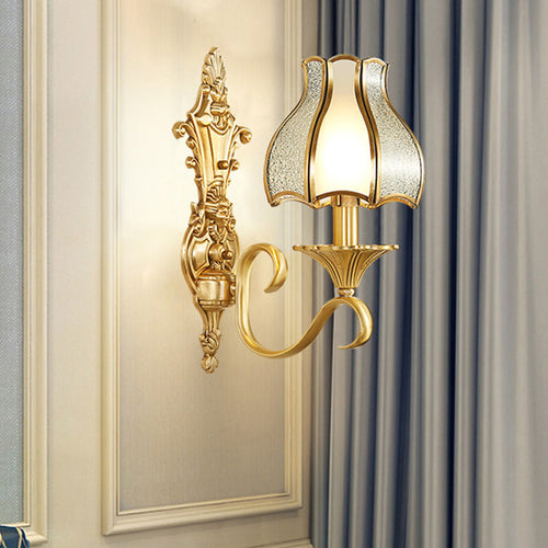Messing Bud Veggmontert Lys Tradisjonell Skrå Glass Stue Vegglampe Fixture | Skanto