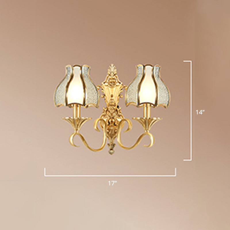 Messing Bud Veggmontert Lys Tradisjonell Skrå Glass Stue Vegglampe Fixture | Skanto