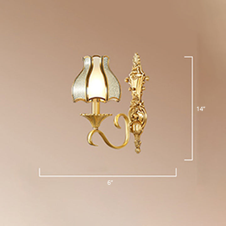 Messing Bud Veggmontert Lys Tradisjonell Skrå Glass Stue Vegglampe Fixture | Skanto
