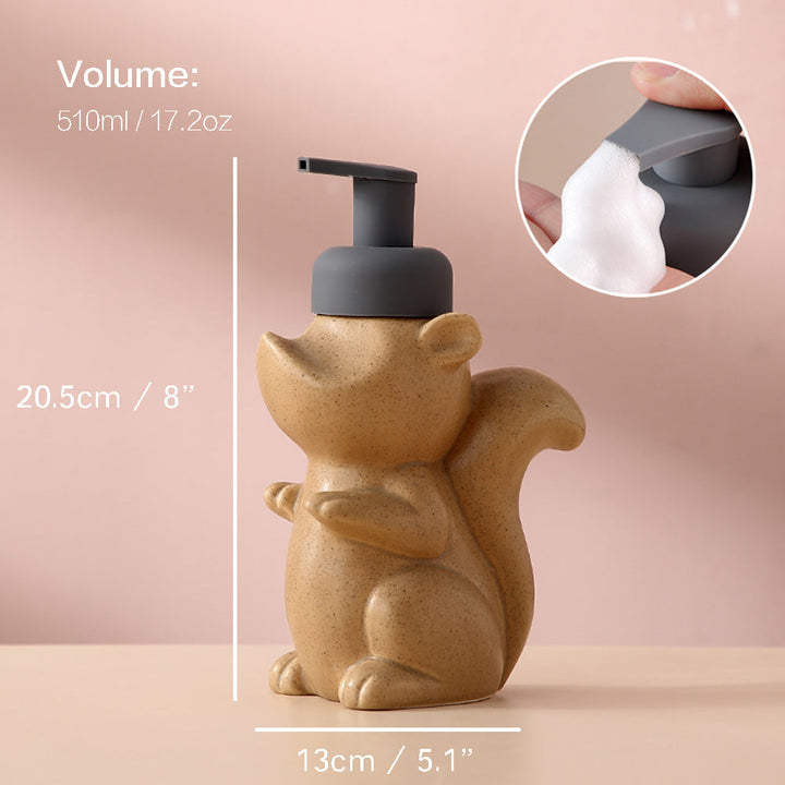 Skanto | Keramisk Såpedispenser, Ekorre Skum Pumpe Baderomsflaske, Dyre Design, Påfyllbar Gjenbrukbar Lotion Pumpe for Bad Kjøkken, 510ml/17.2oz