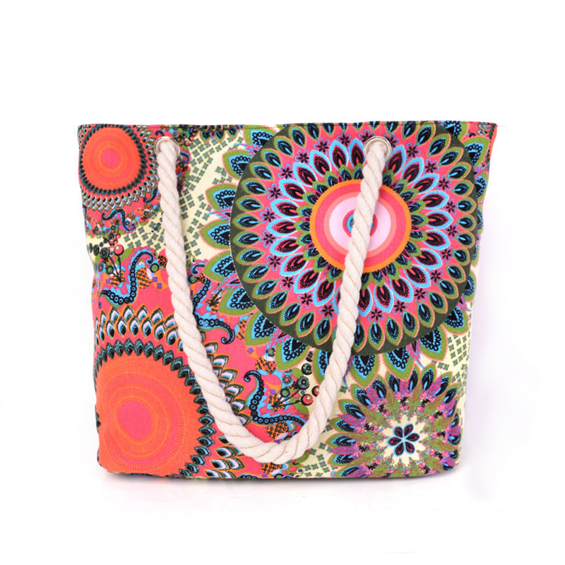 Stor og Fargerik Strandbag med Mandala-Mønster Skanto