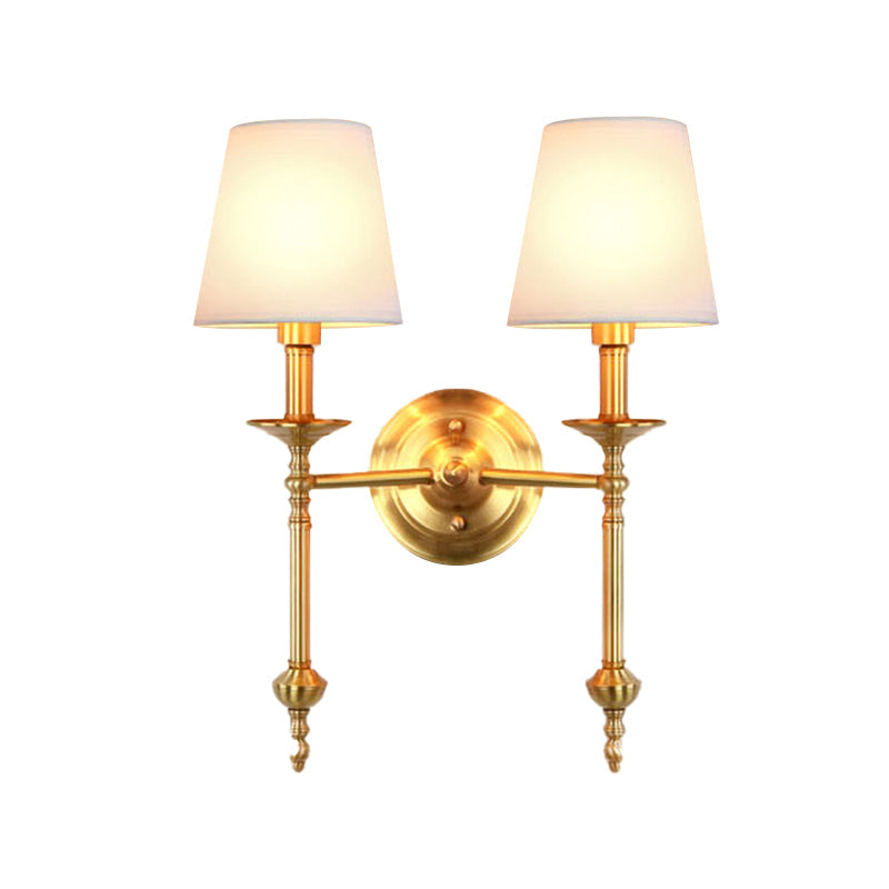 Messing Kegle Vegglampe Retro Hvit Stoffskjerm 1/2 Lyspærer Spisestue Vegglampe Belysning | Skanto