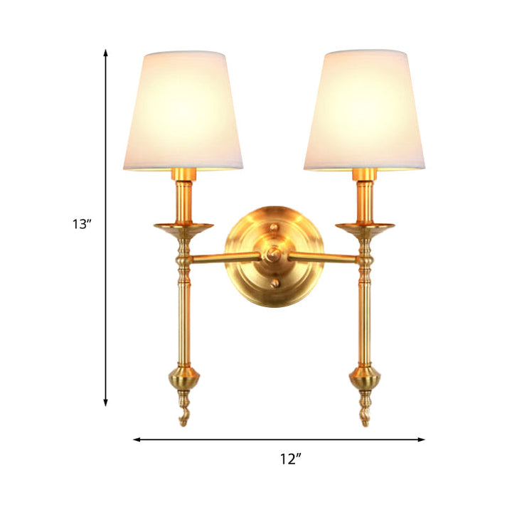 Messing Kegle Vegglampe Retro Hvit Stoffskjerm 1/2 Lyspærer Spisestue Vegglampe Belysning | Skanto