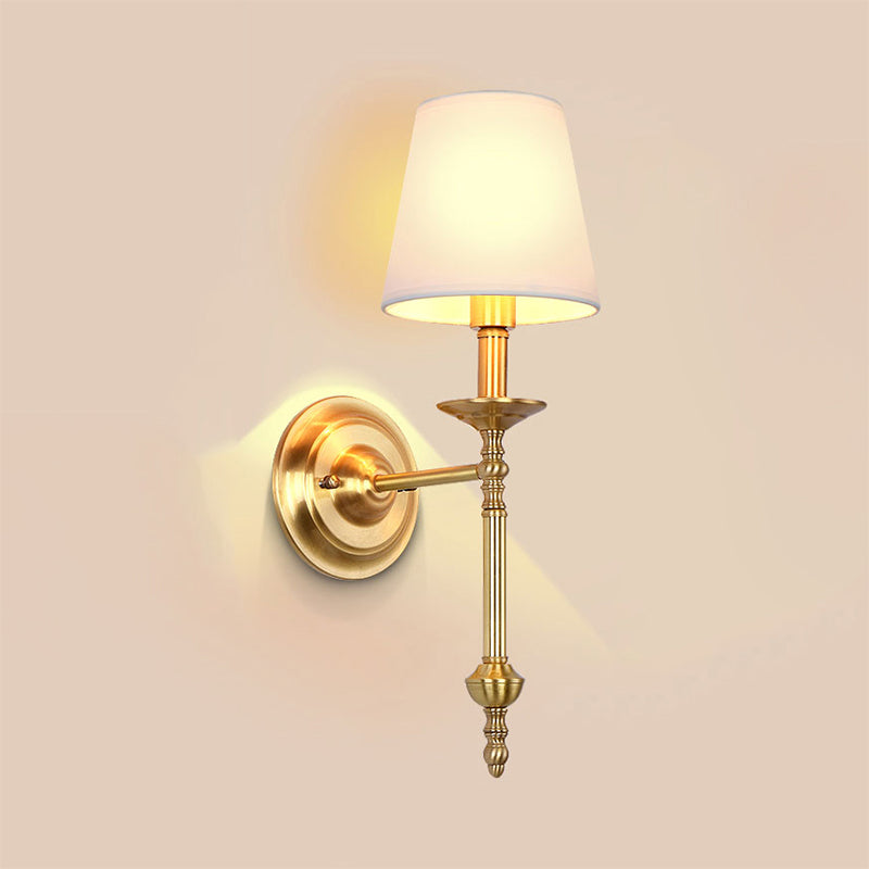 Messing Kegle Vegglampe Retro Hvit Stoffskjerm 1/2 Lyspærer Spisestue Vegglampe Belysning | Skanto