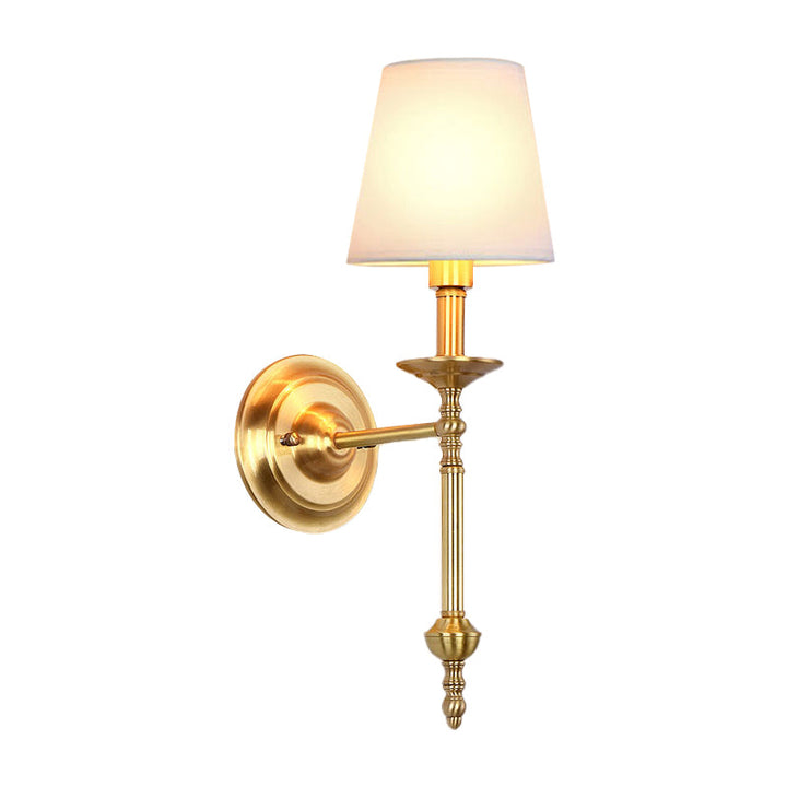 Messing Kegle Vegglampe Retro Hvit Stoffskjerm 1/2 Lyspærer Spisestue Vegglampe Belysning | Skanto
