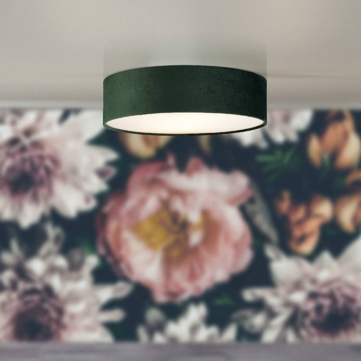 Skanto | Grønn Fløyel & Opal Diffuser Vintage Rund Flush Trommel Lys 38cm