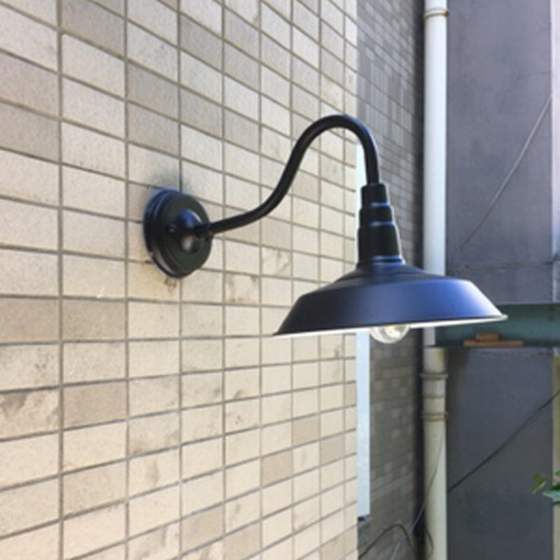 1-Bulb Gooseneck Vegglampe Industriell Metall Veggmontert Lys med Lade Skjerm for Utendørs | Skanto