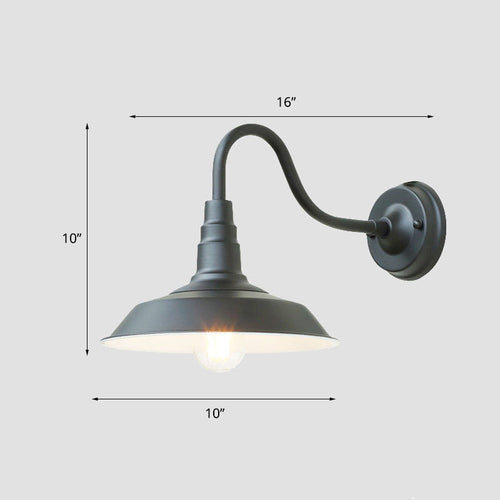 1-Bulb Gooseneck Vegglampe Industriell Metall Veggmontert Lys med Lade Skjerm for Utendørs | Skanto