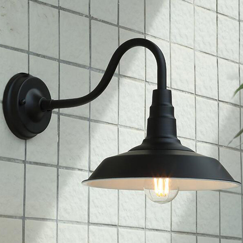 1-Bulb Gooseneck Vegglampe Industriell Metall Veggmontert Lys med Lade Skjerm for Utendørs | Skanto