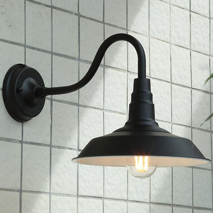 1-Bulb Gooseneck Vegglampe Industriell Metall Veggmontert Lys med Lade Skjerm for Utendørs | Skanto