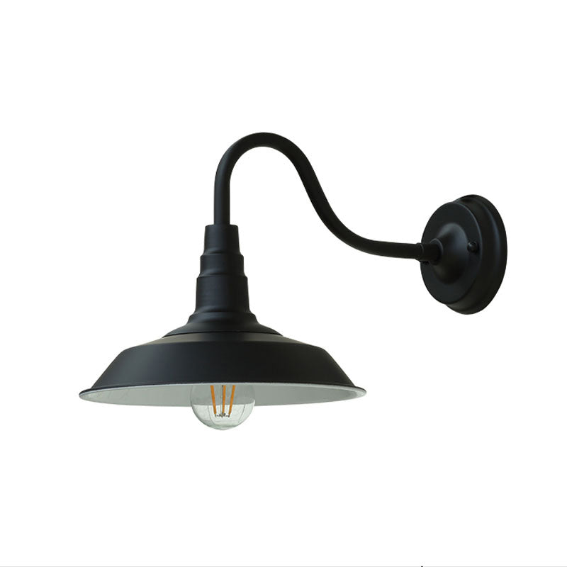 1-Bulb Gooseneck Vegglampe Industriell Metall Veggmontert Lys med Lade Skjerm for Utendørs | Skanto