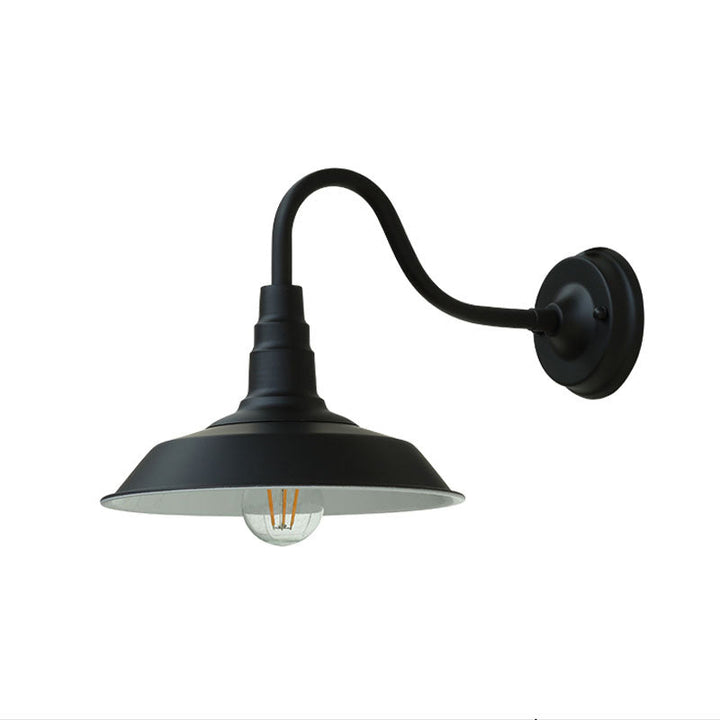 1-Bulb Gooseneck Vegglampe Industriell Metall Veggmontert Lys med Lade Skjerm for Utendørs | Skanto