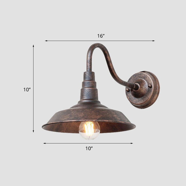 1-Bulb Gooseneck Vegglampe Industriell Metall Veggmontert Lys med Lade Skjerm for Utendørs | Skanto