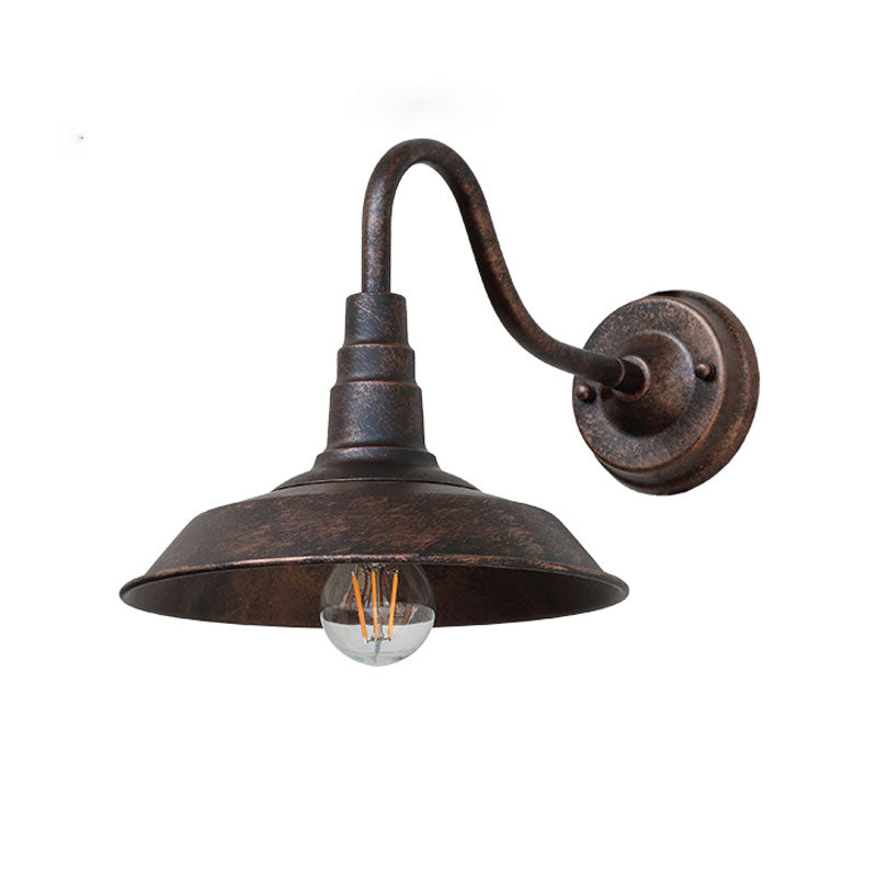 1-Bulb Gooseneck Vegglampe Industriell Metall Veggmontert Lys med Lade Skjerm for Utendørs | Skanto