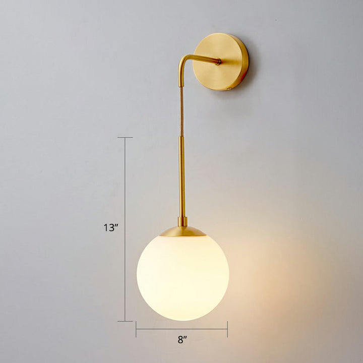 Global Wall Light Fixture Simplicity Hvit Glass 1 Pære Soverom Vegglampe i Messing | Skanto