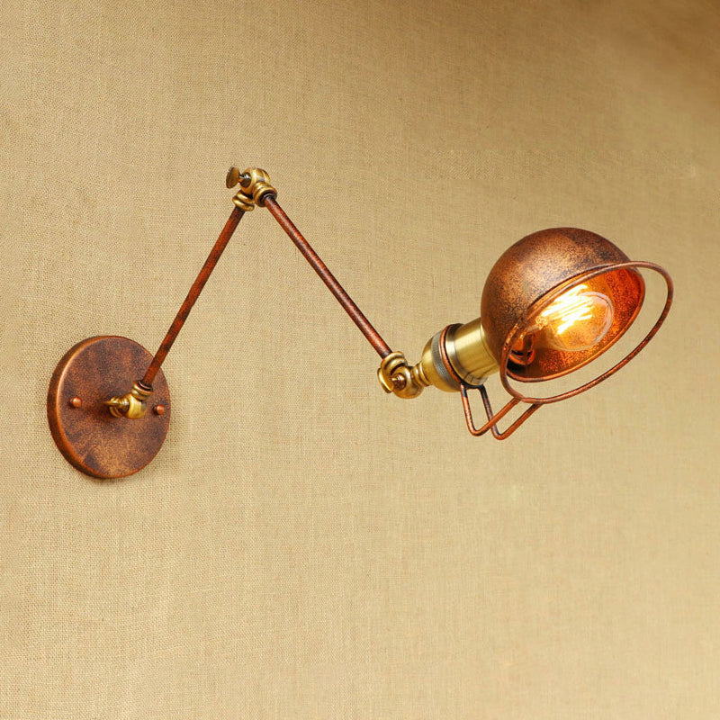 Vintage industriell bollevegglampe, 1 lys, jernvegglampe med svingarm i svart/metall