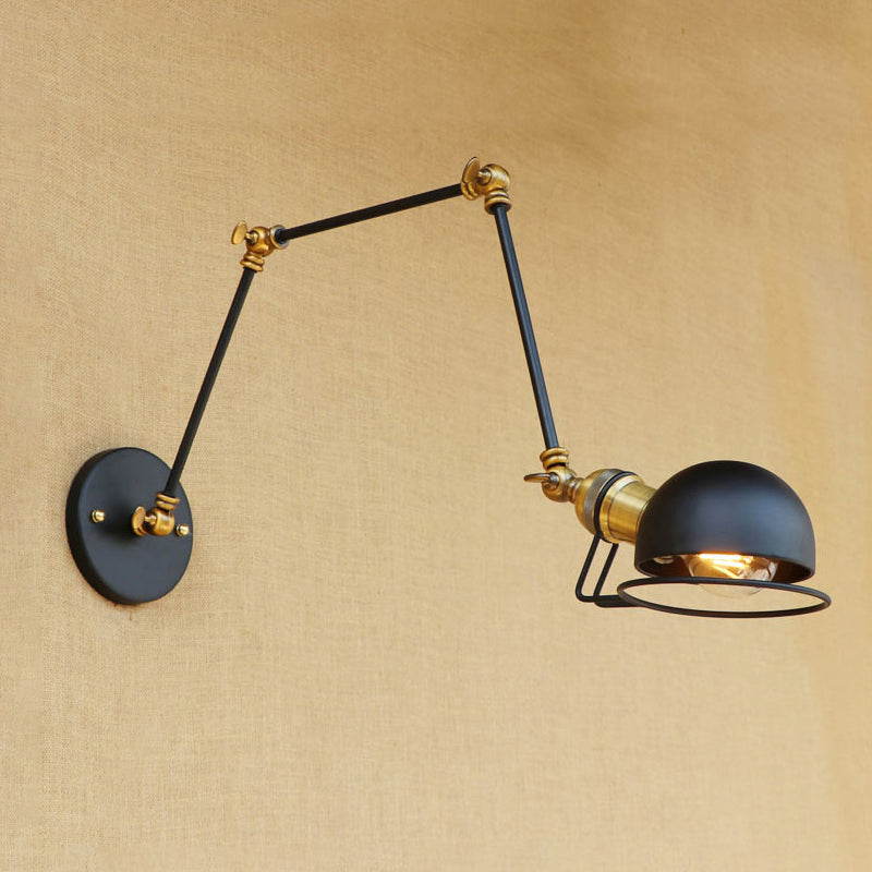Vintage industriell bollevegglampe, 1 lys, jernvegglampe med svingarm i svart/metall