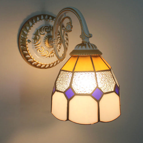 Vegglampe med én skjerm, Tiffany-stil, håndlaget glassvegglampe til stuen