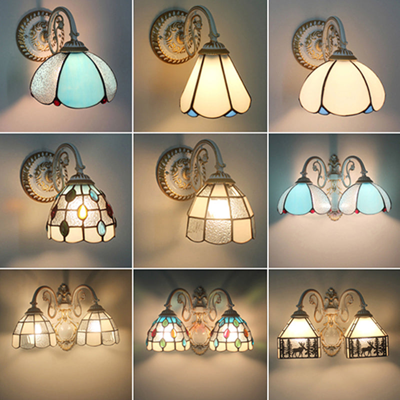 Vegglampe med én skjerm, Tiffany-stil, håndlaget glassvegglampe til stuen