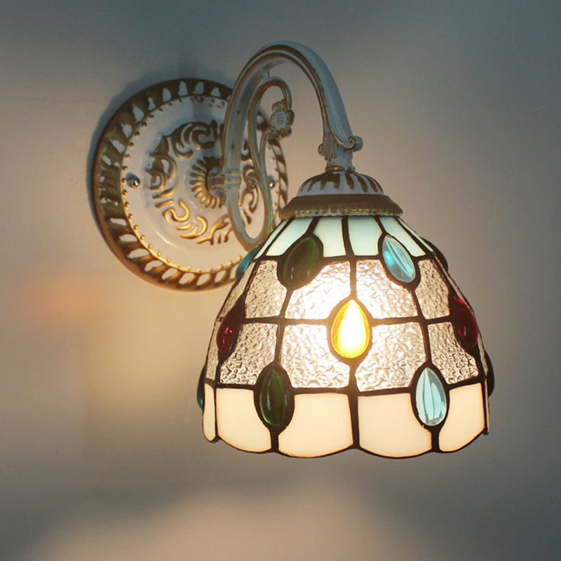 Vegglampe med én skjerm, Tiffany-stil, håndlaget glassvegglampe til stuen