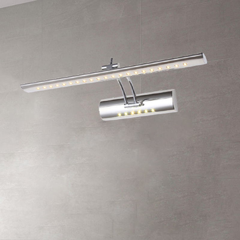 Lineær vegglampe med nikkelfinish, moderne stil, 16"/21,5" bred, LED metallisk sminkebelysning i hvitt/varmt lys