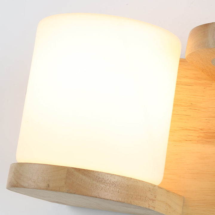 Krem Glass Cube Sconce Lampe Art Deco 1-pære Tre Veggmontert Lys med Hydrokponisk Plantekrukke | Skanto
