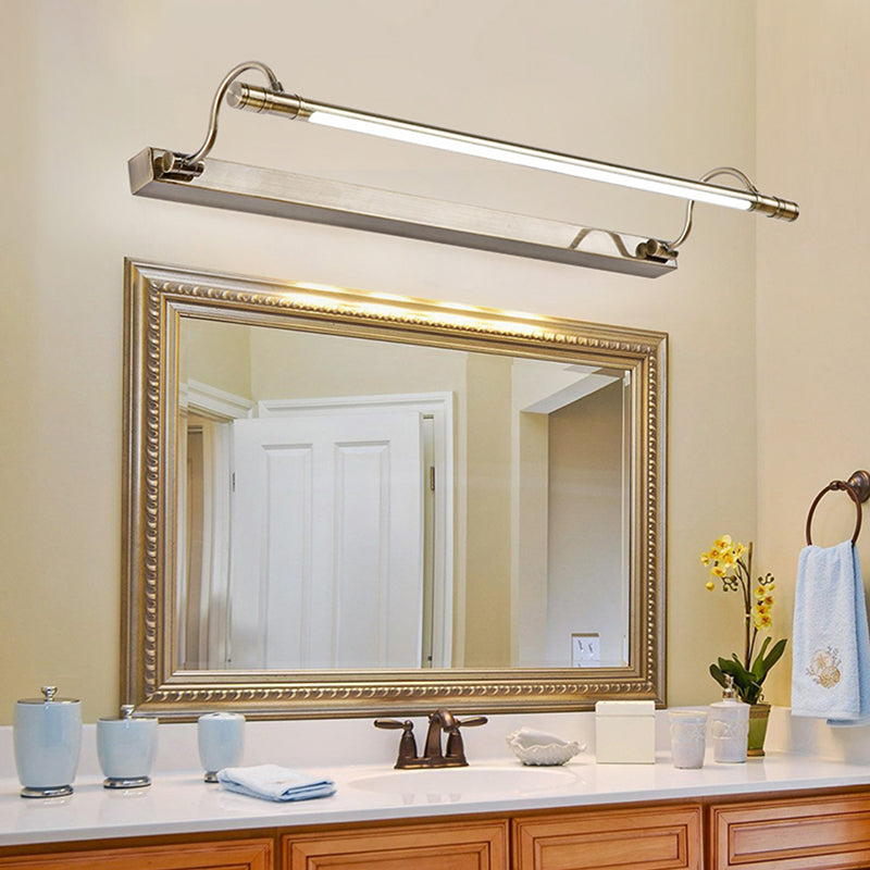 Nickel Finish Metall Vanity Lampe Tubular Landstil Vegglampe med Justerbar Buet Arm | Skanto