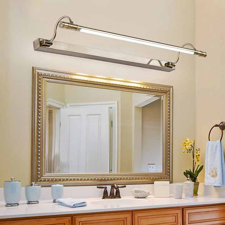 Nickel Finish Metall Vanity Lampe Tubular Landstil Vegglampe med Justerbar Buet Arm | Skanto