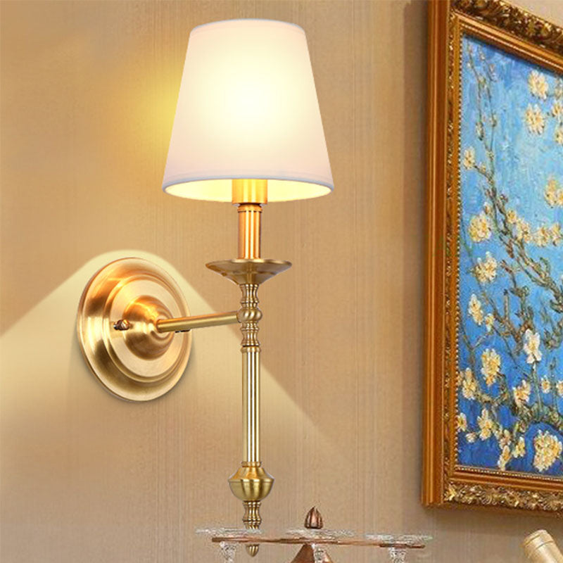 Messing Kegle Vegglampe Retro Hvit Stoffskjerm 1/2 Lyspærer Spisestue Vegglampe Belysning | Skanto