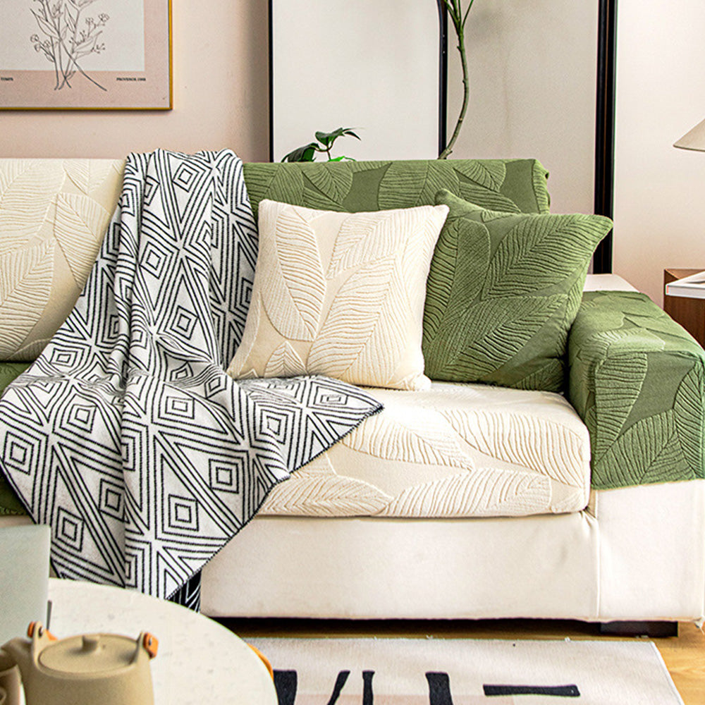 Norvo | Moderne Blader Jacquard Vanntett Anti-Ripe Stretch Full Dekke Sofa Dekke