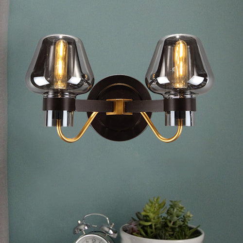 Skanto | 2-Lyskilde Veggbelysning med Sopplampe Røyk Glass Moderne Soverom Vegglampe Belysningsinnretning
