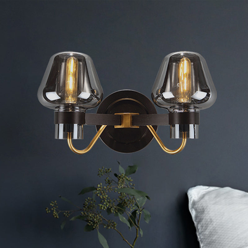 Skanto | 2-Lyskilde Veggbelysning med Sopplampe Røyk Glass Moderne Soverom Vegglampe Belysningsinnretning