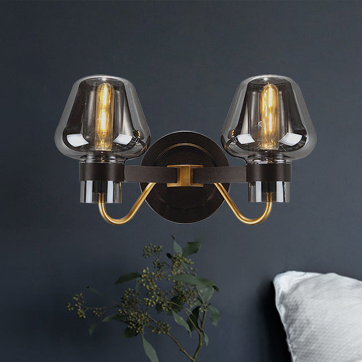 Skanto | 2-Lyskilde Veggbelysning med Sopplampe Røyk Glass Moderne Soverom Vegglampe Belysningsinnretning
