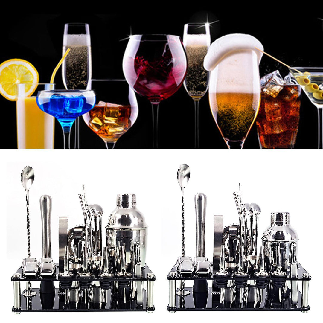 Skanto | 23pcs/Set Bartender Kit Profesjonell Allsidighet Rustfritt Stål Martini Cocktail Shaker med Stativ Bar Tilbehør