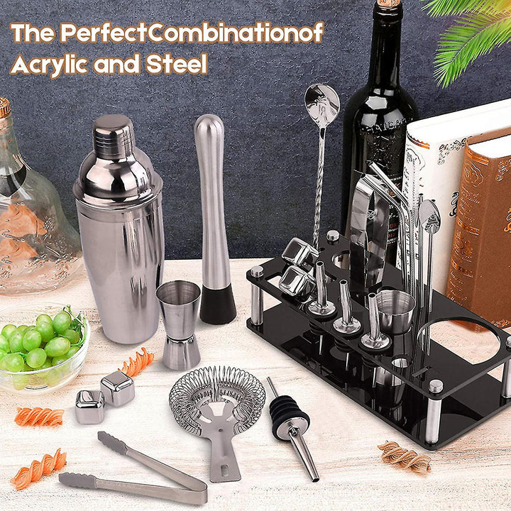 Skanto | 23pcs/Set Bartender Kit Profesjonell Allsidighet Rustfritt Stål Martini Cocktail Shaker med Stativ Bar Tilbehør