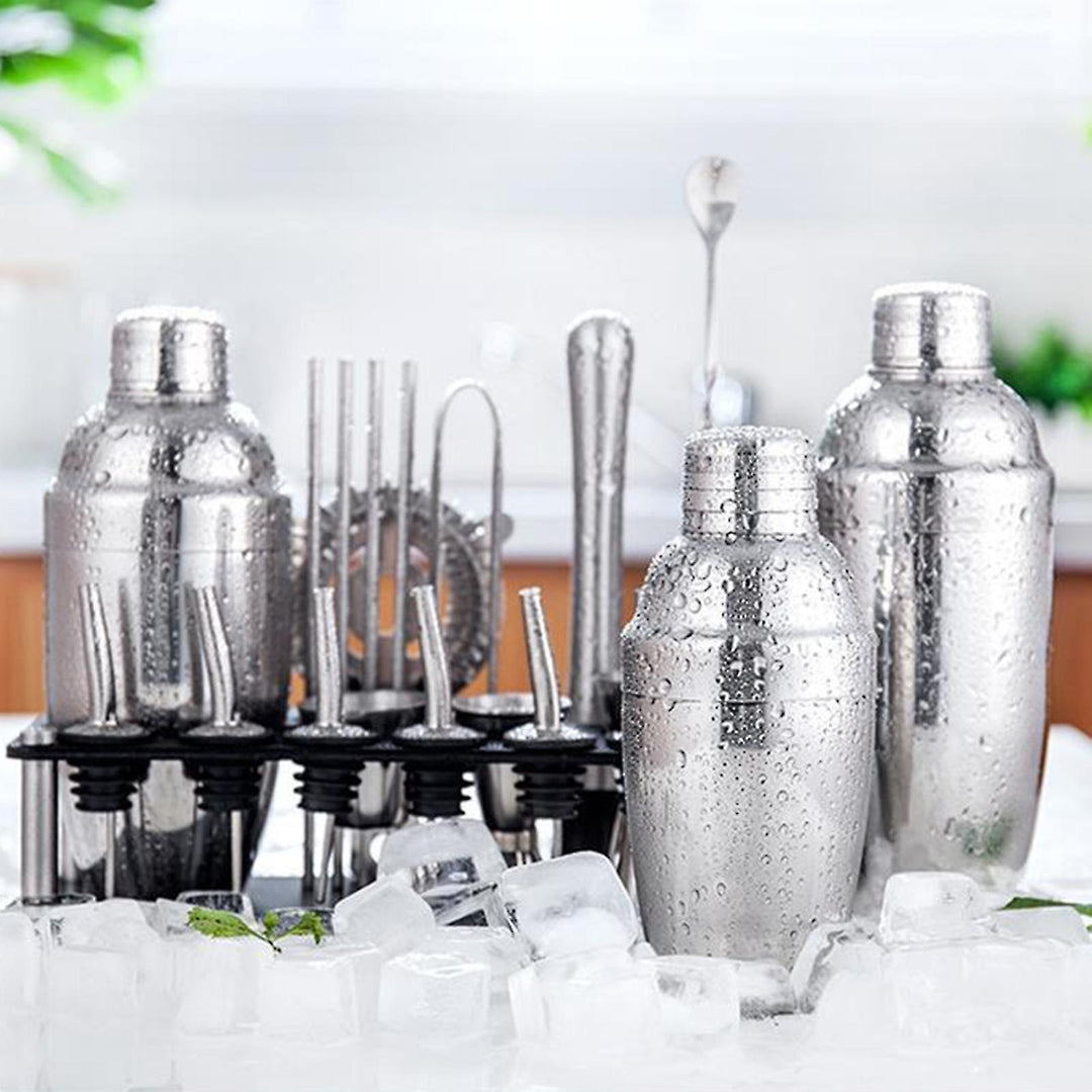Skanto | 23pcs/Set Bartender Kit Profesjonell Allsidighet Rustfritt Stål Martini Cocktail Shaker med Stativ Bar Tilbehør