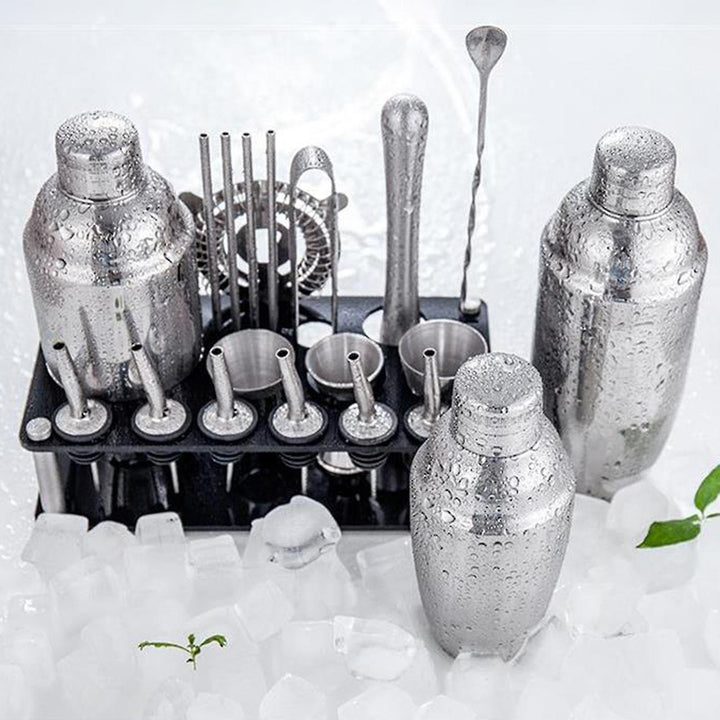 Skanto | 23pcs/Set Bartender Kit Profesjonell Allsidighet Rustfritt Stål Martini Cocktail Shaker med Stativ Bar Tilbehør