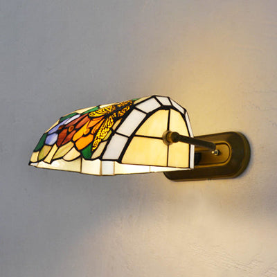 Banker Vegglampe Retro Stil Farget Glass 1 Lyskilde Veggmontering i Beige/Blå for Nattbord | Skanto