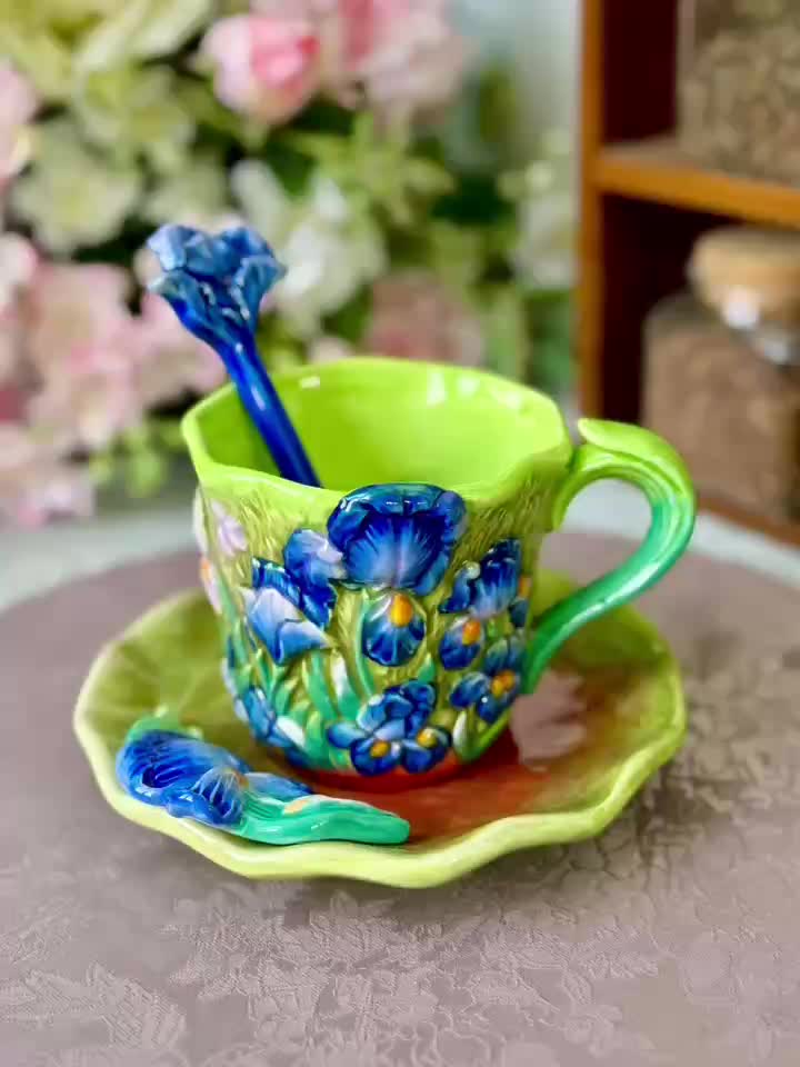ArtSip Keramikkopp & Underskål Sett – Håndmalte 3D-design inspirert av Van Gogh | Skanto