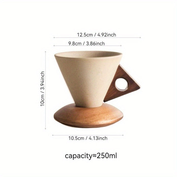 Skanto | BaristaLuxe Keramisk Kaffe-Kopp 250ml – Håndlaget med Trehåndtak og Underlag