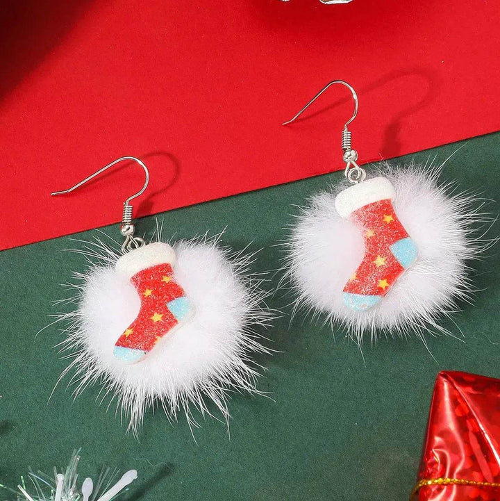 Skanto | Vinter Snøfnugg Hårball Øredobber Ins Søte Juleelg Nikolaus Stock Element Øredobber Kvinner Smykker