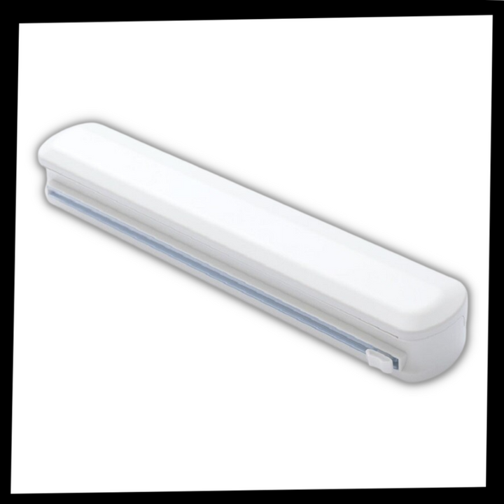 Dispenser og kutter for plastfolie